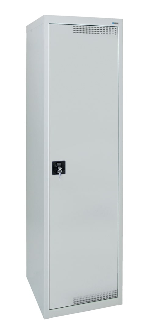 Garderobenschrank schmal, 2 Ablagen, lichtgrau