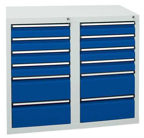 Schubladenschrank Basic, 12 Schubladen Enzianblau