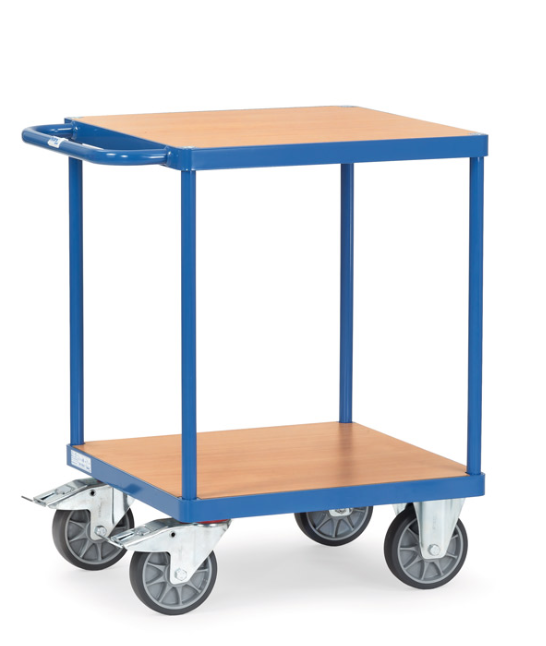 Schwere Tischwagen 500 kg, mit quadratischer Ladefläche, mit 2 Böden aus Holz
