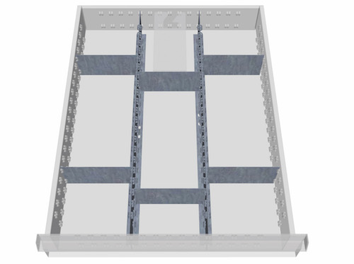 Schubladeneinsatz Mittelfachschienen mit Trennwänden für Front 150 mm