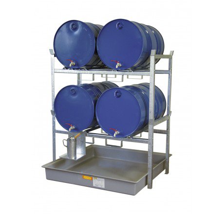Lagerregal mit GFK-Auffangwanne 220 Liter und Fassauflagen