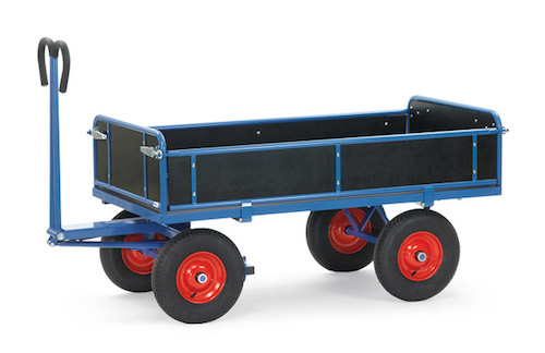 Handpritschenwagen mit Bordwänden, 1600 x 900mm, 1000 kg, Vollgummi