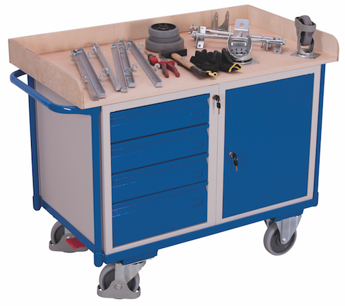 Werkstattwagen mit 1 Schrank, 4 Schubladen, 1 Ladefläche (1126x628mm)