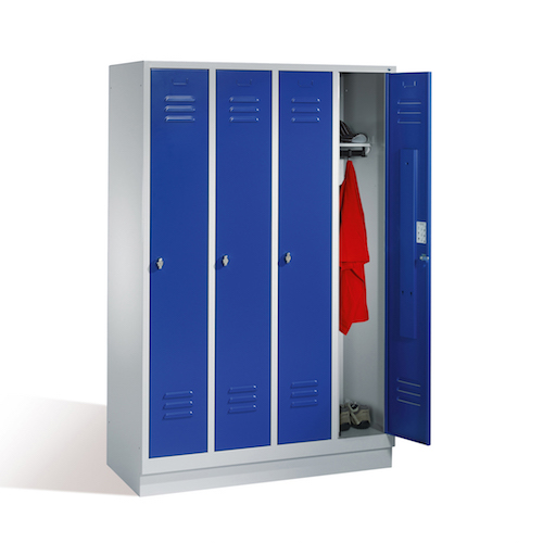 Garderobenschrank Classic auf Sockel, 4 Abteile, Front 5010 Enzianblau