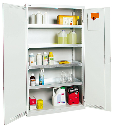 Großer Umweltschrank mit Schließleistenabdeckung, 4x 22 Liter Wannen, 2 Flügeltüren Lichtgrau