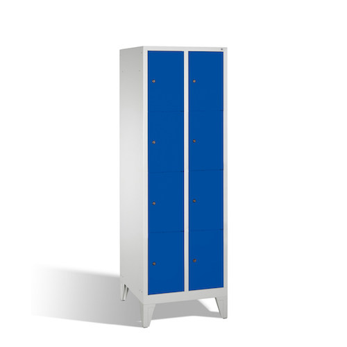 Stahl-Fächerschrank Classic auf Füßen, 2 Abteile, 8 Fächer Front 5010 Enzianblau