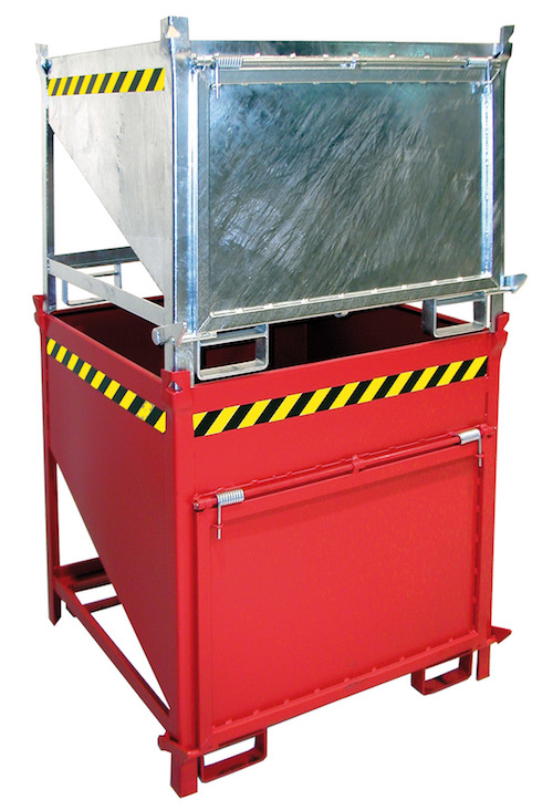 Silobehälter mit Schiebeverschluss, Tragkraft 750 kg, orange lackiert