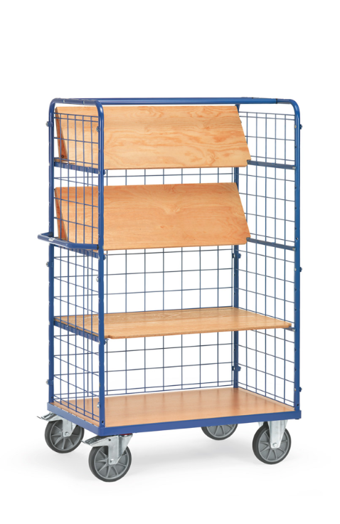 Etagenwagen 8463-1mit faltbaren Böden und Drahtgitter 600 kg Tragkraft, 4 Etagen, 1800 mm hoch, mit 1 Längswand 1200x800
