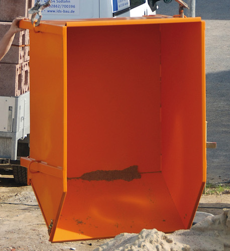 Baustoff-Behälter aus glattem Stahlblech, orange lackiert