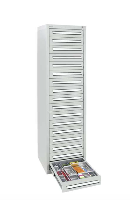 Schubladenschrank - Säule, Höhe 180 cm, mit 100 % Teleskopauszügen, 35 kg / Schublade, 17 Schubladen