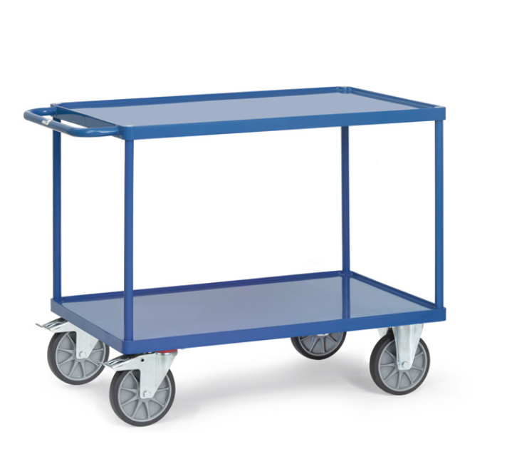 Tischwagen mit Stahlblech-Wannen 600 kg, mit 2 Böden aus Stahlblech, mit 10 mm hohem Rand 1000x600