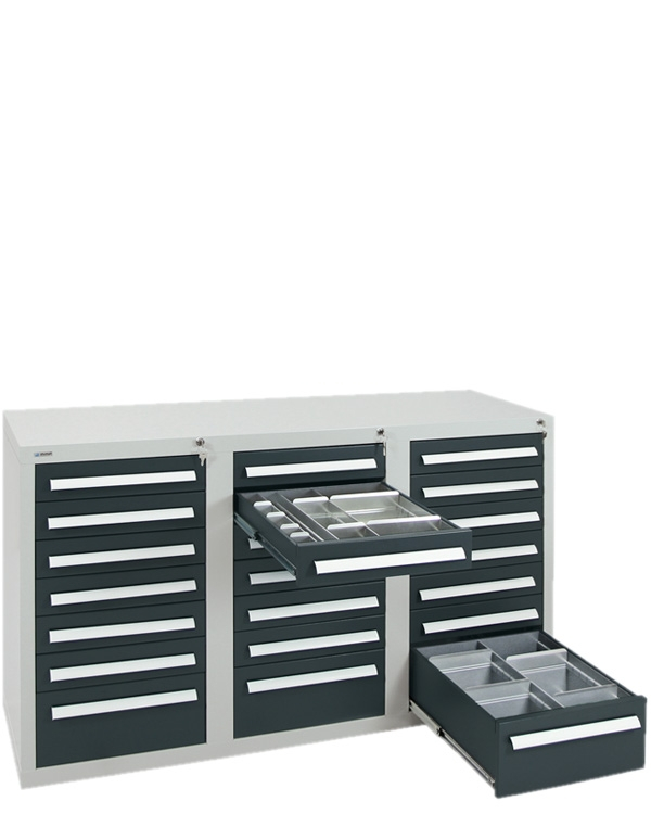 Schubladenschrank Serie T-100/35-3, 21 Schubladen (18x100, 3x200mm)
