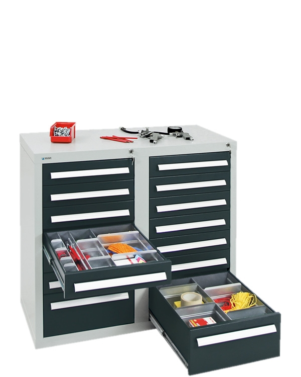 Schubladenschrank Serie T-100/35-2, 14 Schubladen (12x100, 2x200mm)