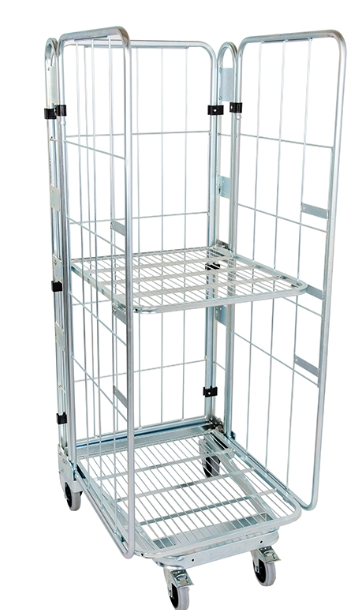 Nestbarer Metall-Rollbehälter, 730 x 815 mm, mit 2 x Metallboden, Typ 3-seitig