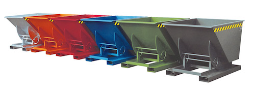 Abroll-Kippbehälter für Gabelhubwagen, Inhalt 0,50 m³, Tragfähigkeit 1000 kg, rot lackiert