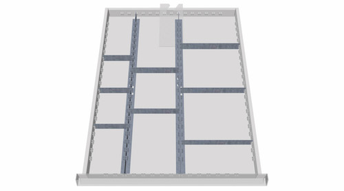 Schubladeneinsatz Mittelfachschienen mit Trennwänden für Front 150 mm, 2 MF, 8 TW