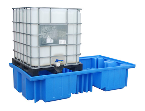 Auffangwanne aus Kunststoff, 2 x 1000 Liter IBC inkl. PE-Palette