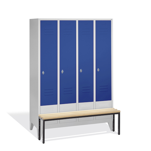 Garderobenschrank Classic mit Sitzbank, 4 Abteile, Front 5010 Enzianblau