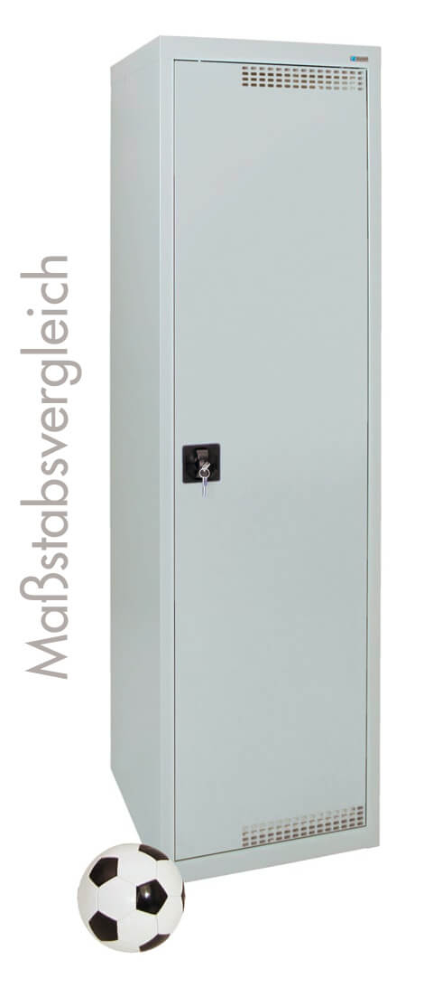 Garderobenschrank schmal, 2 Ablagen, lichtgrau