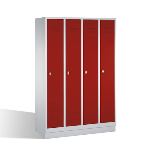 Garderobenschrank Classic auf Sockel, 4 Abteile, Front 3003 Rubinrot