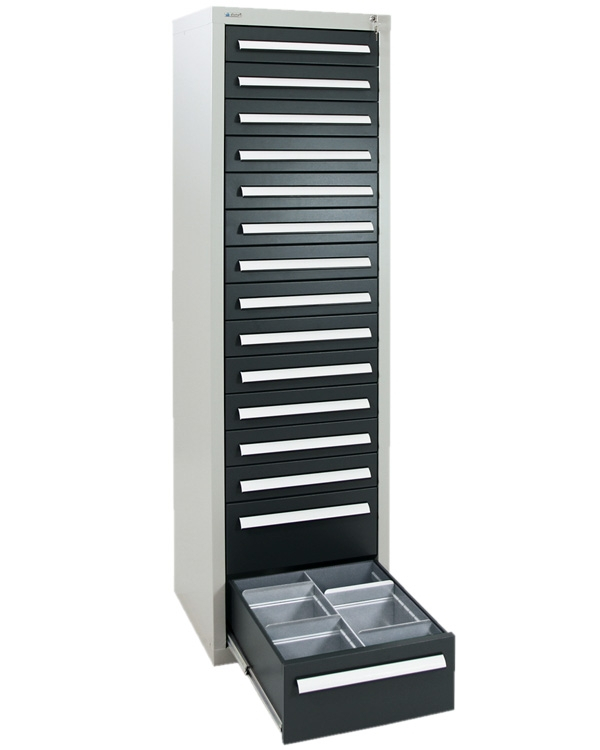 Schubladenschrank Serie T-100/35-5, 15 Schubladen (13x100, 2x200mm)