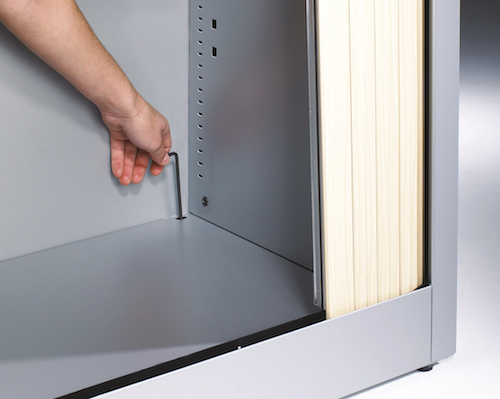 Büro-Sideboard mit 2 Fachböden und Rolladen, 800 mm breit, 7035 Lichtgrau
