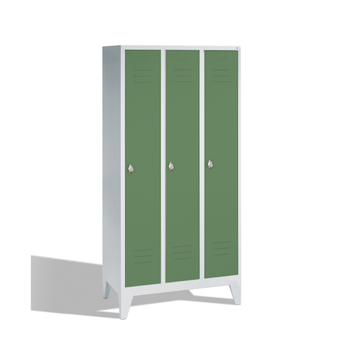 Garderobenschrank Classic auf Füßen, 3 Abteile, Front 6011 Resedagrün