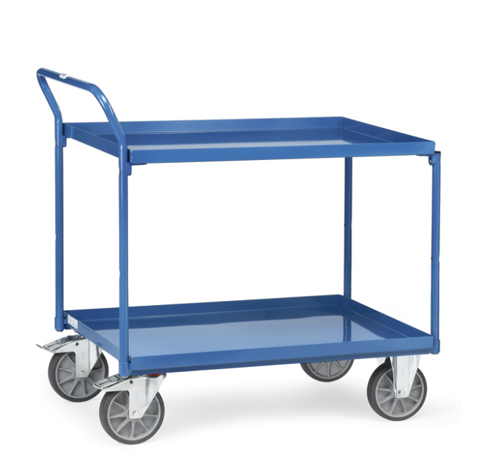 Tischwagen mit Wannen mit 2 Böden aus Blechwannen, Griff hochstehend 1000x700