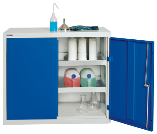 Umweltschrank kompakt, 2x 22 Liter Wannen, Flügeltür Enzianblau