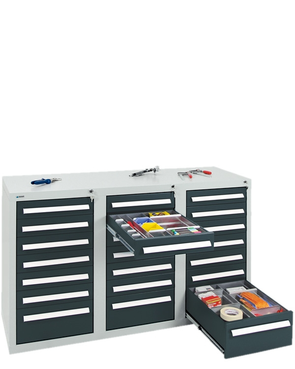Schubladenschrank Serie T-100/35-3, 21 Schubladen (18x100, 3x200mm)