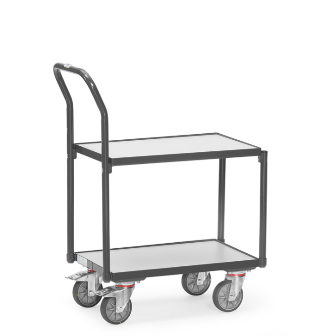 ESD-Eurokasten-Roller 250 kg, mit 2 Böden aus Holz, mit 7 mm Rand, mit Rohrschiebebügel