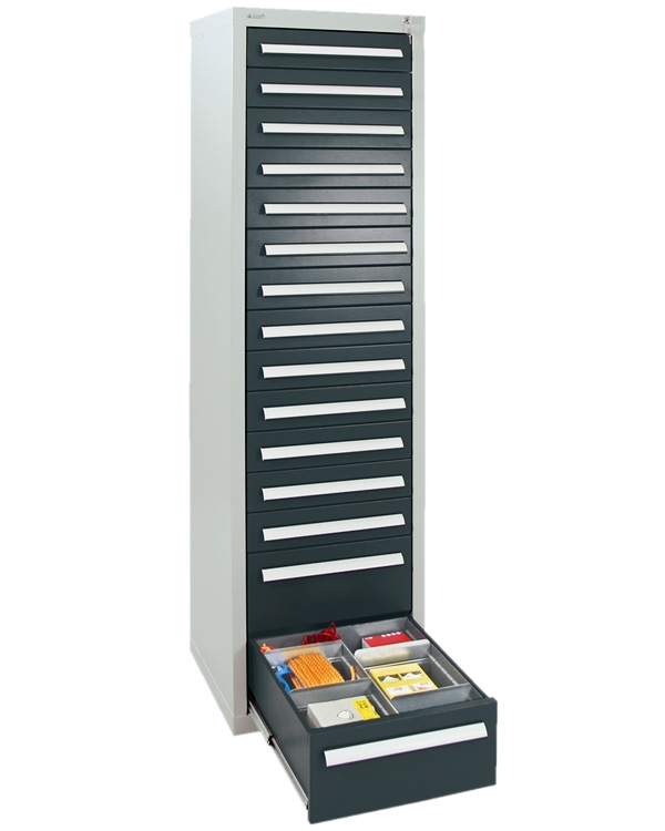 Schubladenschrank Serie T-100/35-5, 15 Schubladen (13x100, 2x200mm)
