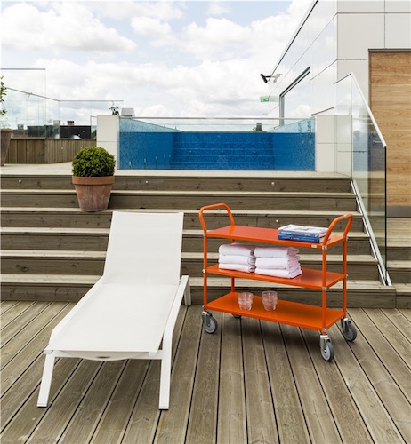 Tischwagen Metall mit drei Etagen (940x440mm), orange