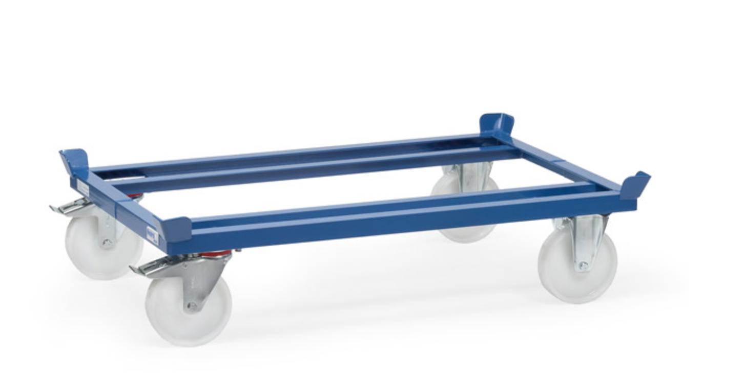 Paletten-Fahrgestell 1050 kg, für Flachpaletten und Gitterboxen, Polyamid-Räder 1010x810