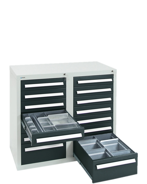 Schubladenschrank Serie T-100/35-2, 14 Schubladen (12x100, 2x200mm)