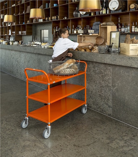 Tischwagen Metall mit drei Etagen (940x440mm), orange