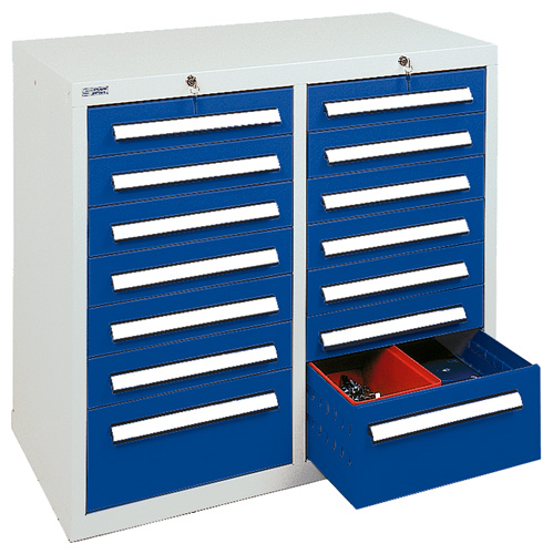 Schubladenschrank mit 14 Schubladen Gleitführung, Enzianblau