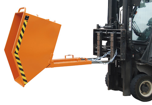 Kastenförmige Kippmulde, 250 Liter, orange lackiert