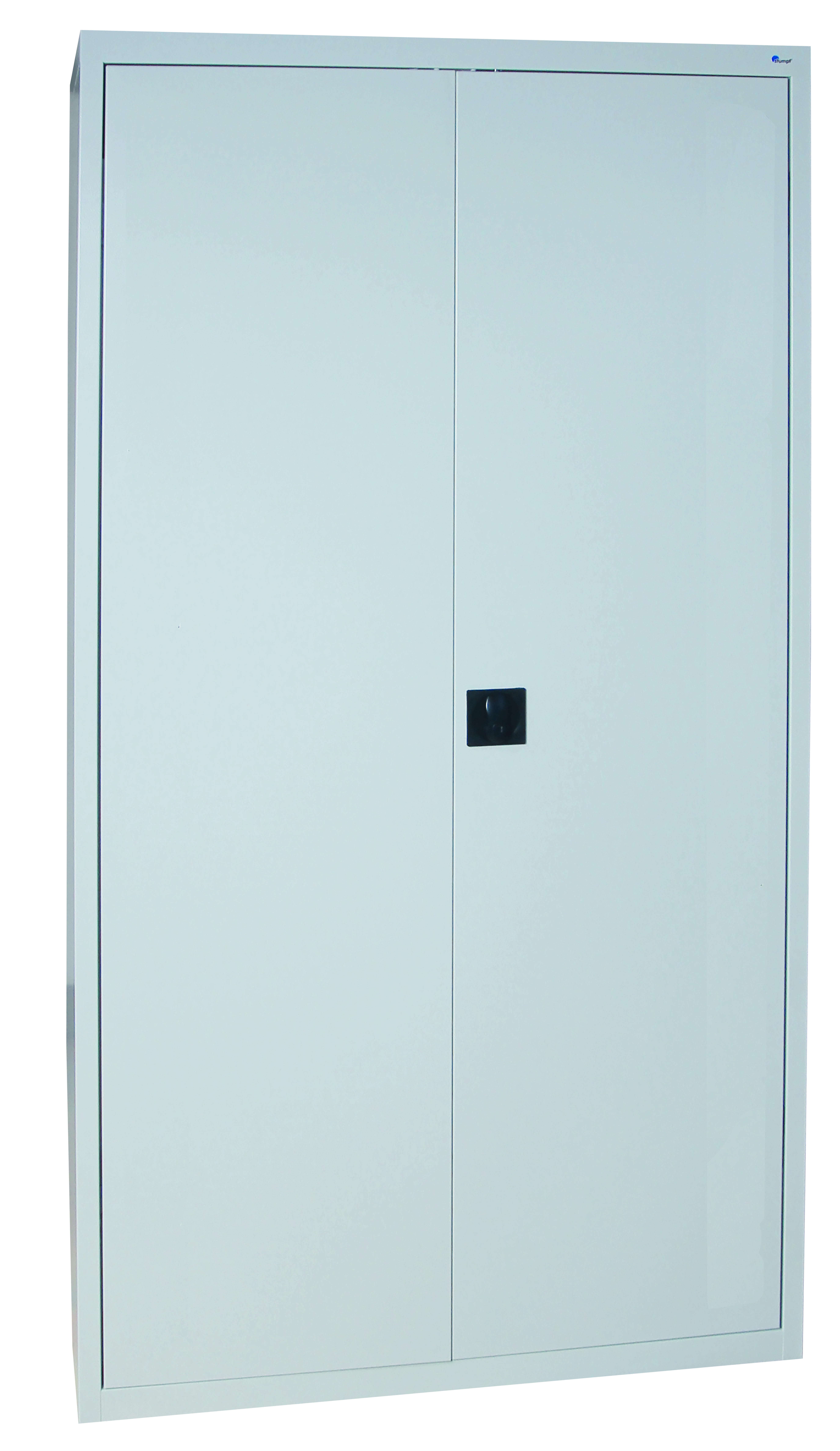 Universal-Stahlschrank mit 4 Fachböden, Flügeltüren in lichtgrau.