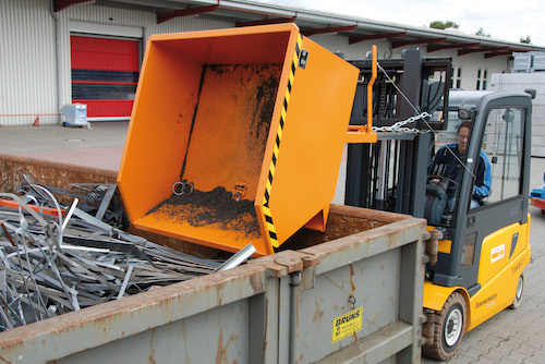 Spänebehälter Tragfähigkeit 1000 kg, Inhalt 0,50 m³, orange lackiert