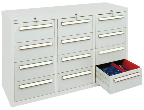 Schubladenschrank mit 12 Schubladen Gleitführungen, Lichtgrau
