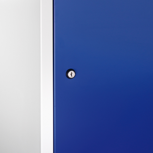 Stahl-Fächerschrank Classic auf Füßen, 2 Abteile, 8 Fächer Front 5010 Enzianblau