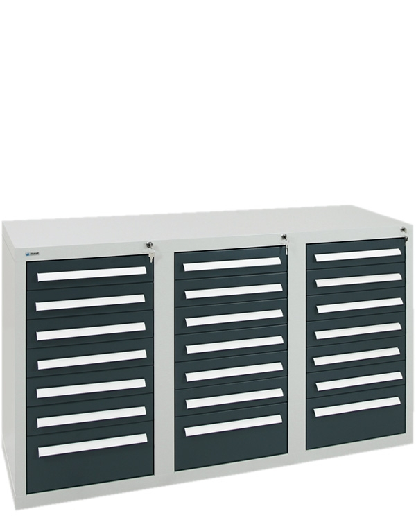 Schubladenschrank Serie T-100/35-3, 21 Schubladen (18x100, 3x200mm)