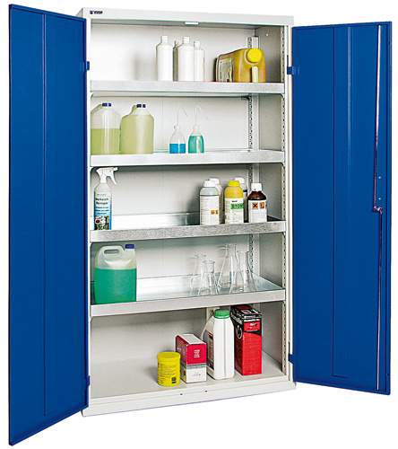 Großer Umweltschrank, 4x 22 Liter Wannen, 2 Flügeltüren Enzianblau