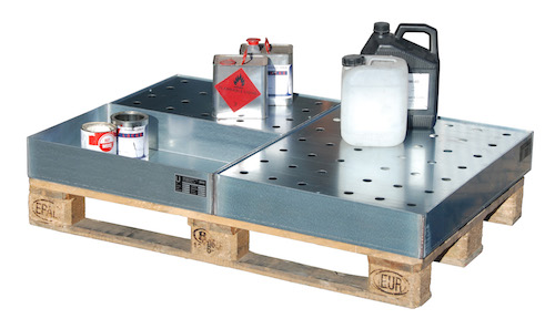 Kleingebindewanne für Paletten, verzinkt, Auffangvolumen 60 Liter