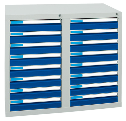 Schubladenschrank ESTA mit 16 Schubladen, 100 % Auszug, Enzianblau