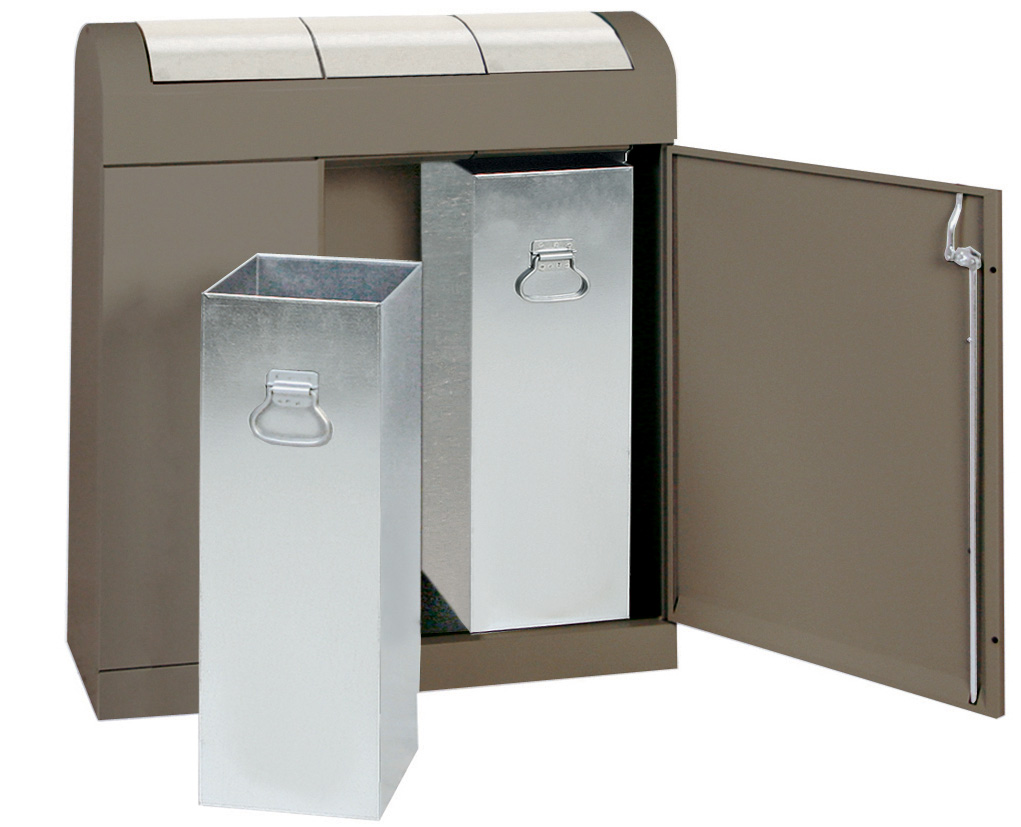 Wertstoff-Sammelbehälter aus Stahlblech, 3x45 Liter, Soft-Mocca